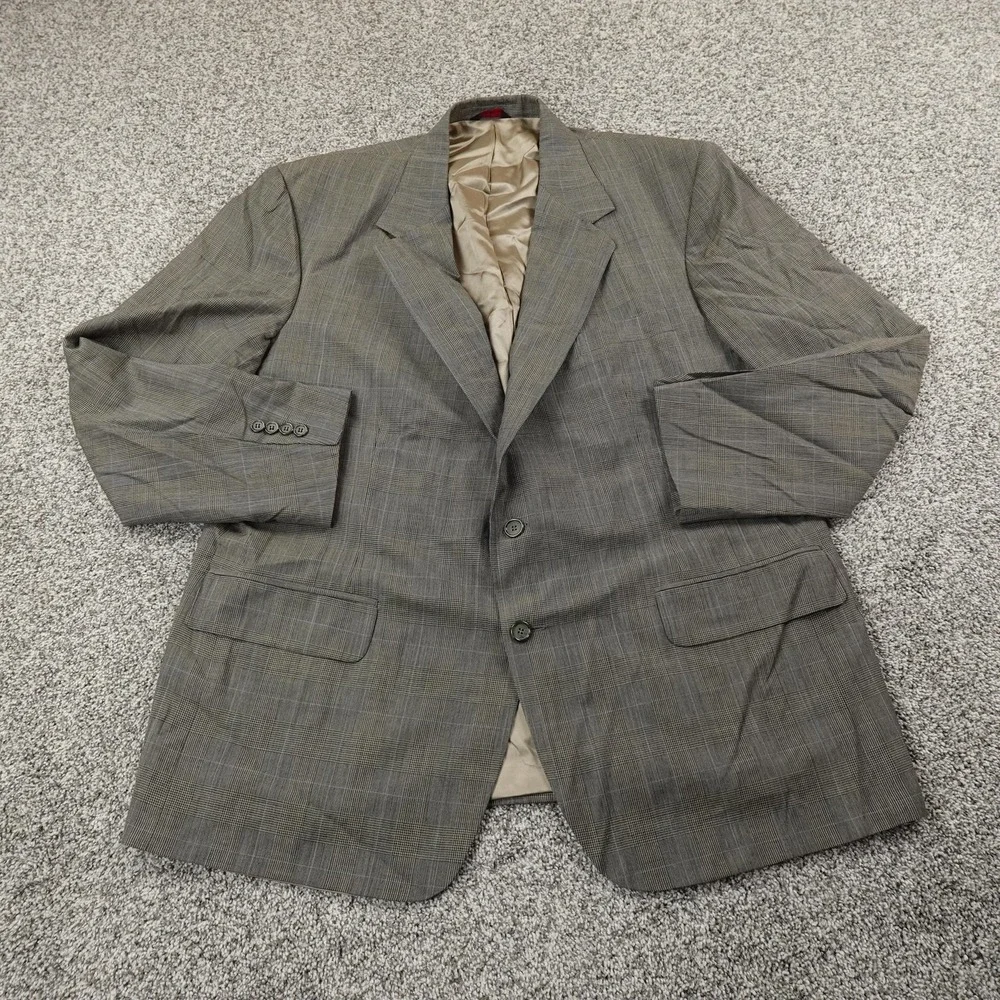 Savile Row Blazer Mens 48 Gray Wool Houndstooth Plaid Sport Coat Suit Jacket Top